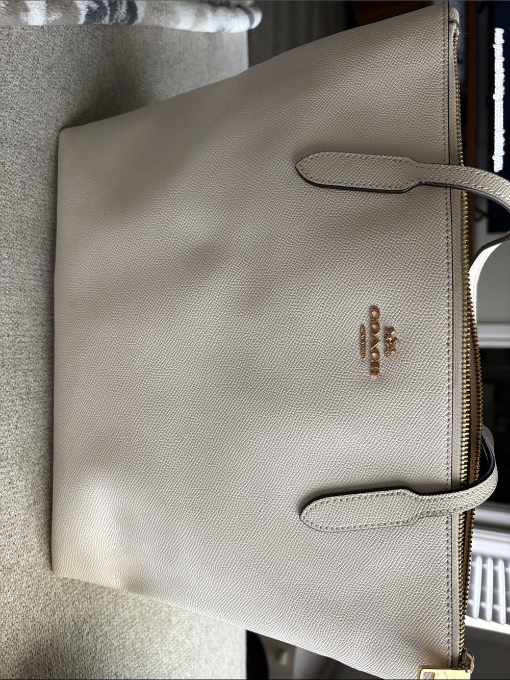 Coach Pebble Leather Tote in Light Taupe with Gold Hardware